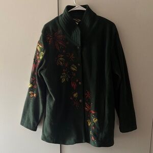 Bob Mackie Wearable Art Green Fleece Jacket with Floral Design